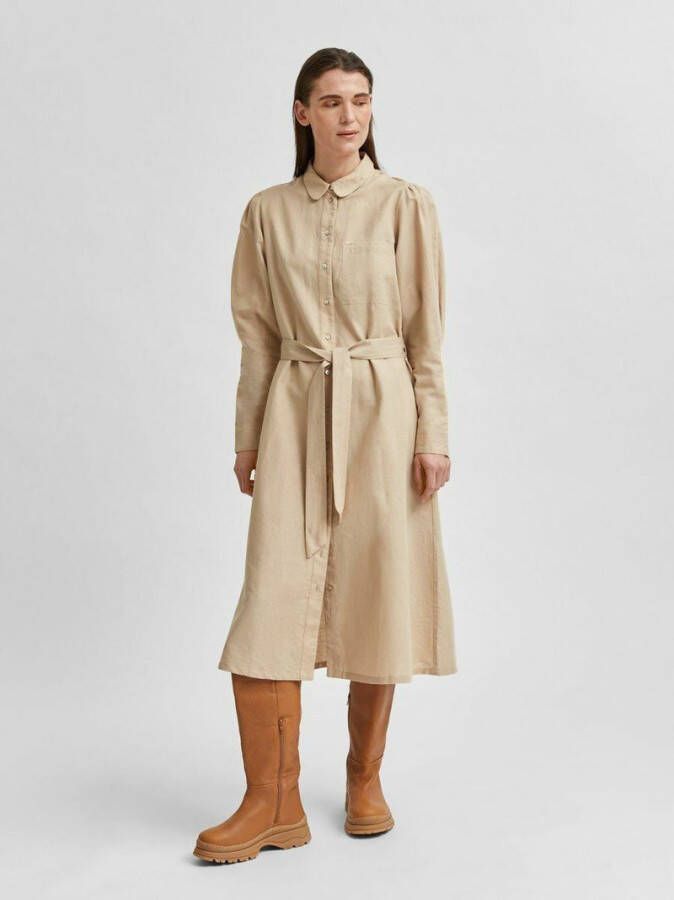 Selected Femme Jurk riem linnen ronde kraag