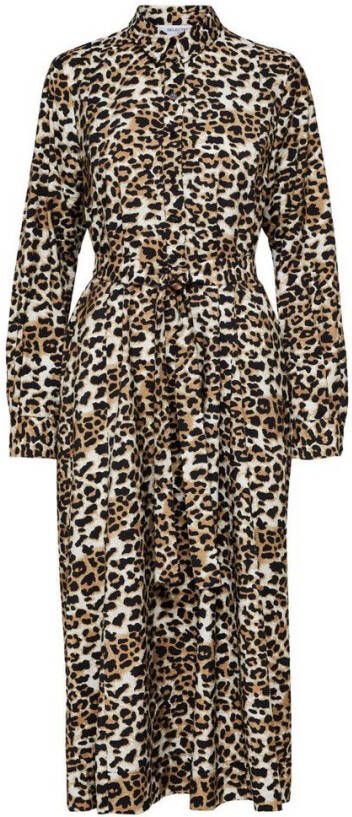 Selected Femme Leopard Midi Jurk Slfsalli Ls Midi Dress