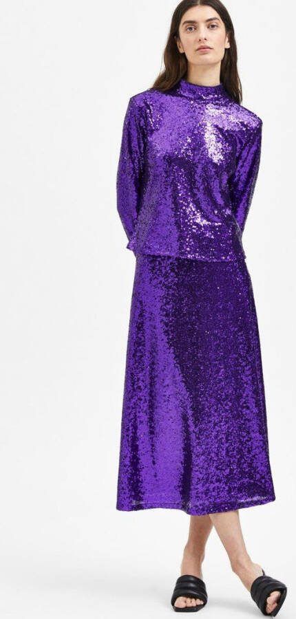 Selected Femme Paarse Midirok Sola Hw Midi Sequins Skirt