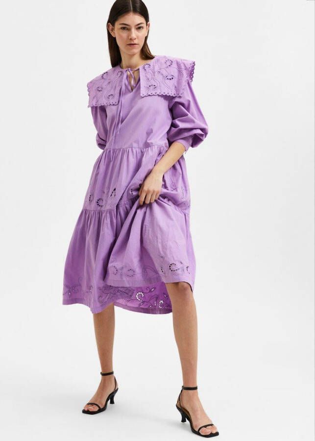 Selected Femme Midi jurk geborduurd