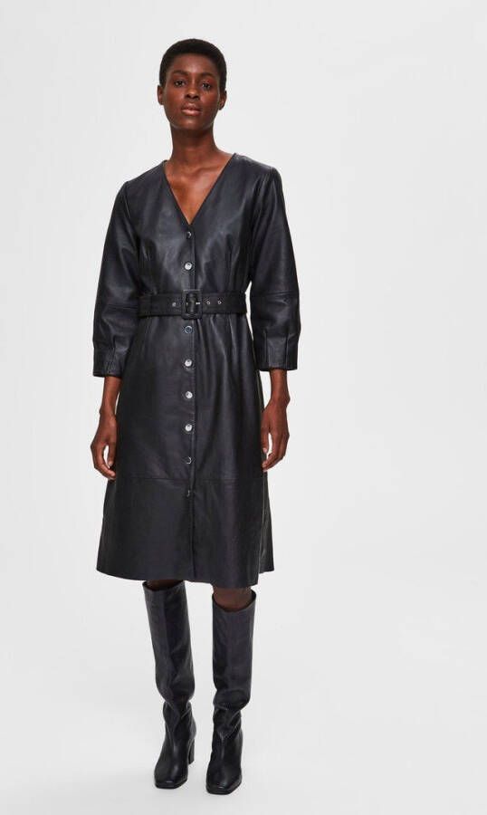 Selected Femme Midi jurk leren v hals