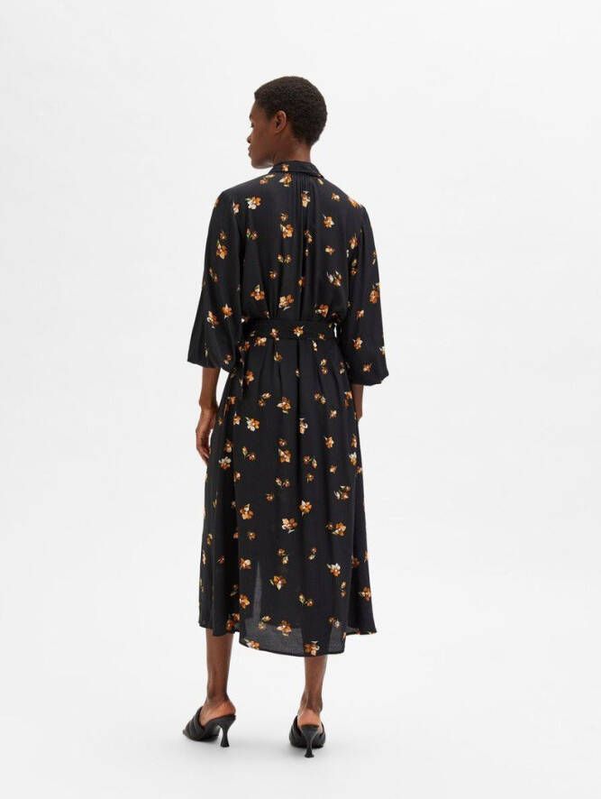 Selected Femme Walda Aop Midi Dress , Zwart, Dames