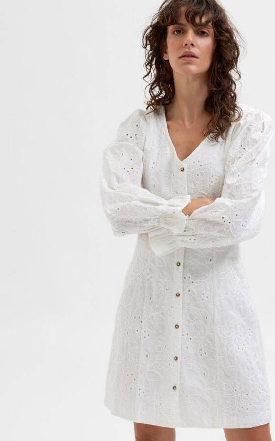 Selected Femme Nally English embroidery mini dressing , Wit, Dames