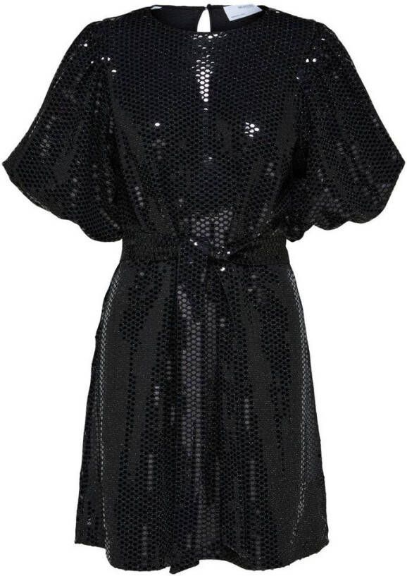 Selected Femme Zwarte Mini Jurk Sandy 3/4 Short O neck Dress