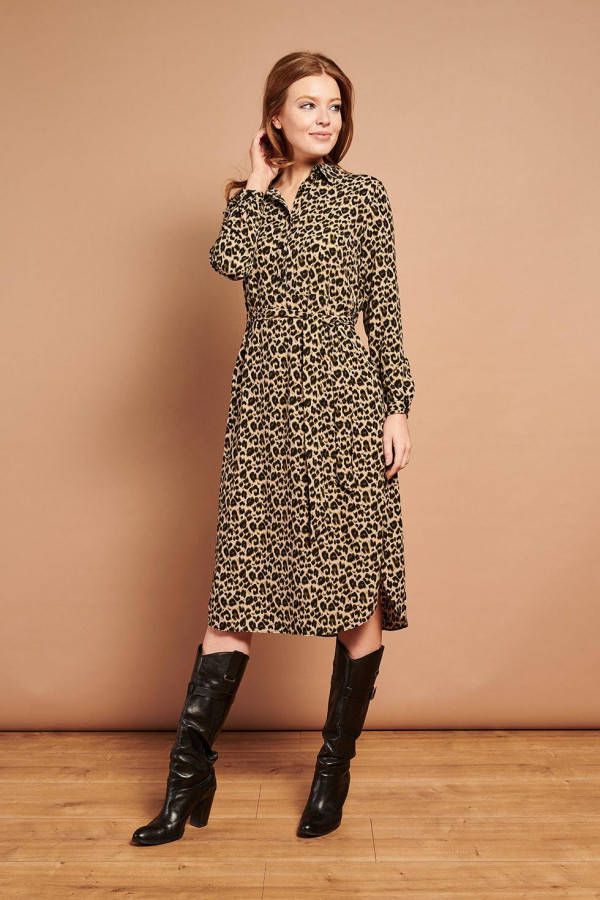 Smashed Lemon blousejurk met dierenprint lichtgeel/groen/donkergroen