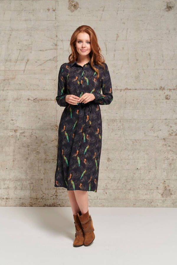 Smashed Lemon jurk Emmy met all over print en ceintuur zwart/multi