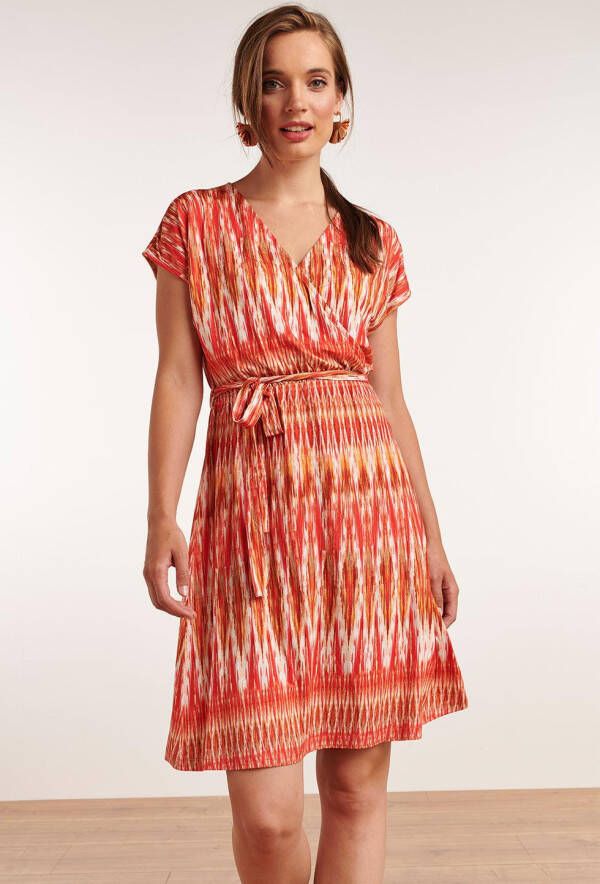 Smashed Lemon A lijn jurk Janice met ceintuur rood/oranje