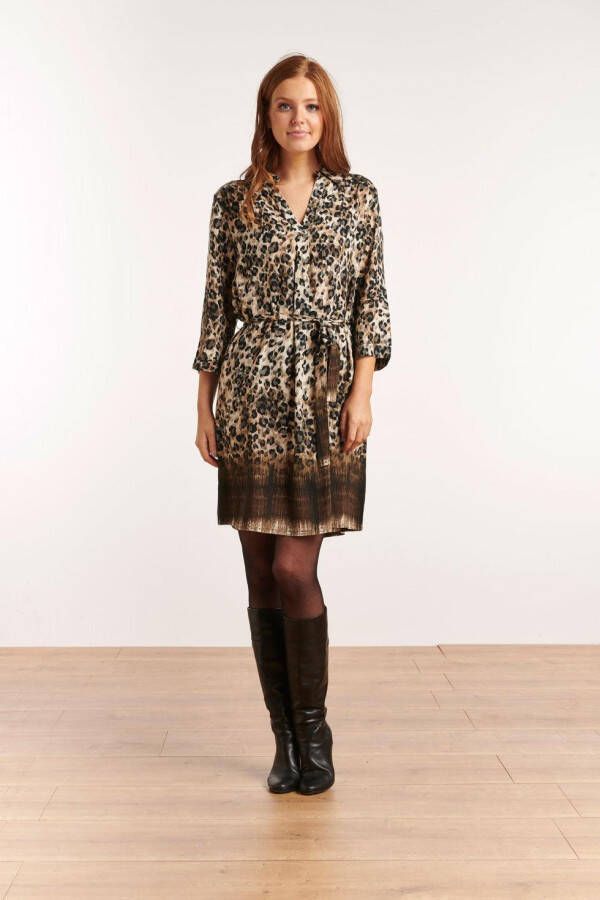 Smashed Lemon Viscose jurk met dierenprint en driekwart mouw caitlin
