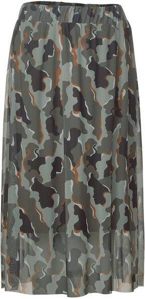 Street One semi-transparante plissé rok met camouflageprint groen