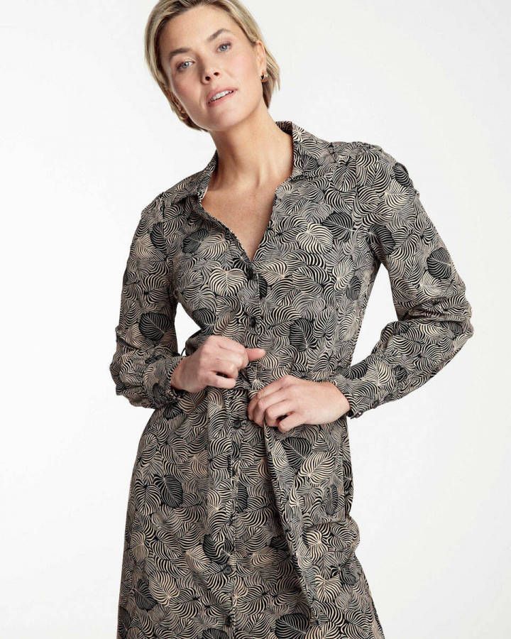 Tramontana blousejurk van travelstof met bladprint beige/zwart