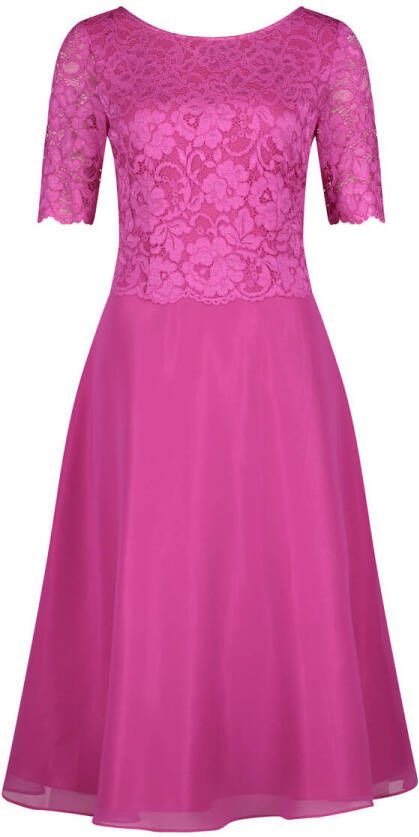 Vera Mont 0113 4825 half lang kleed fuchsia kanten lijfje , Roze, Dames