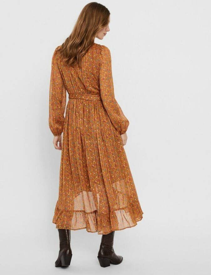 VERO MODA semi-transparante maxi jurk VMJOSEPHINE met all over print en volant oranje