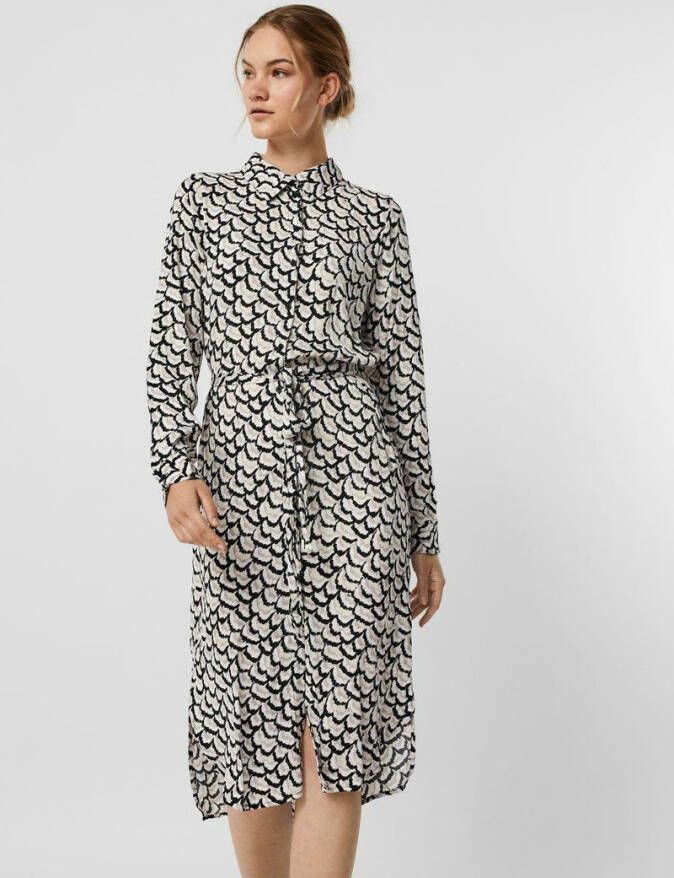 VERO MODA blousejurk VMCISSY met all over print en ceintuur beige/zwart