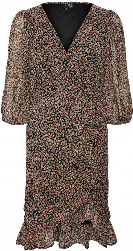 VERO MODA gebloemde semi transparante jurk VMCHI van gerecycled polyester zwart/multi