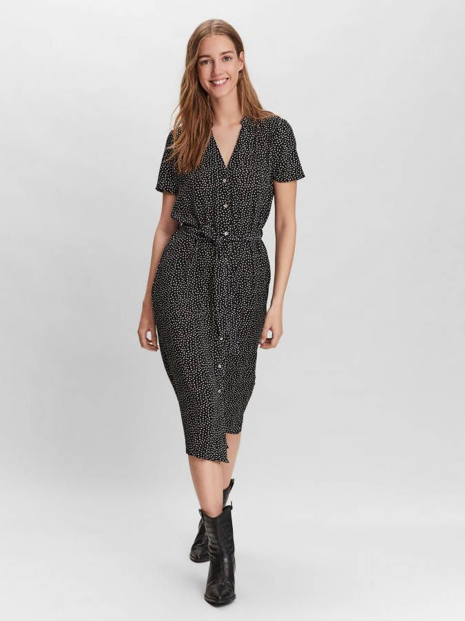 Vero Moda Vmsaga Calf Shirt Dress GA AOP Henna Tiny Dots , Zwart, Dames