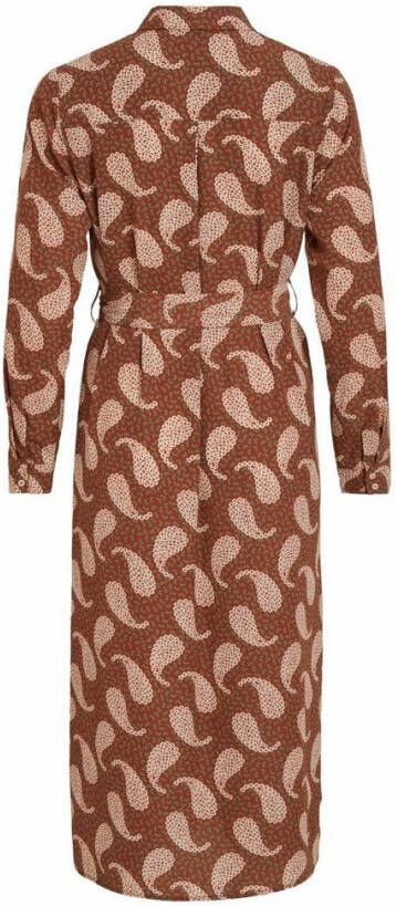VILA maxi blousejurk Oti met all over print en ceintuur bruin/roze