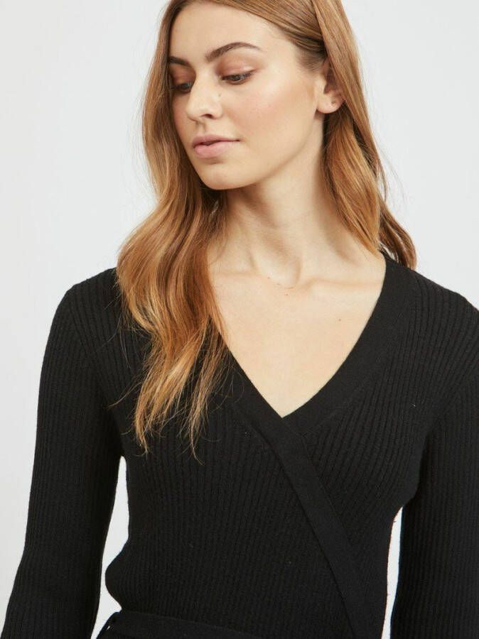 VILA fijngebreide jurk VIRIL met ceintuur zwart