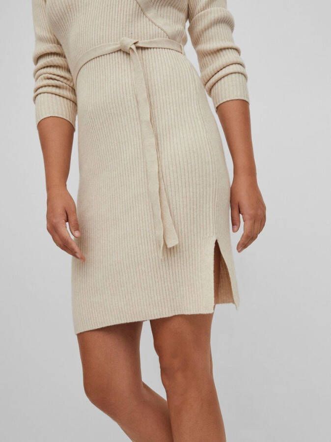 VILA fijngebreide jurk VIRIL met ceintuur beige