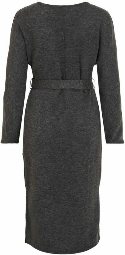 VILA gemêleerde gebreide wikkeljurk Many antraciet