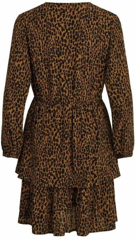 VILA jurk met all over print en volant bruin