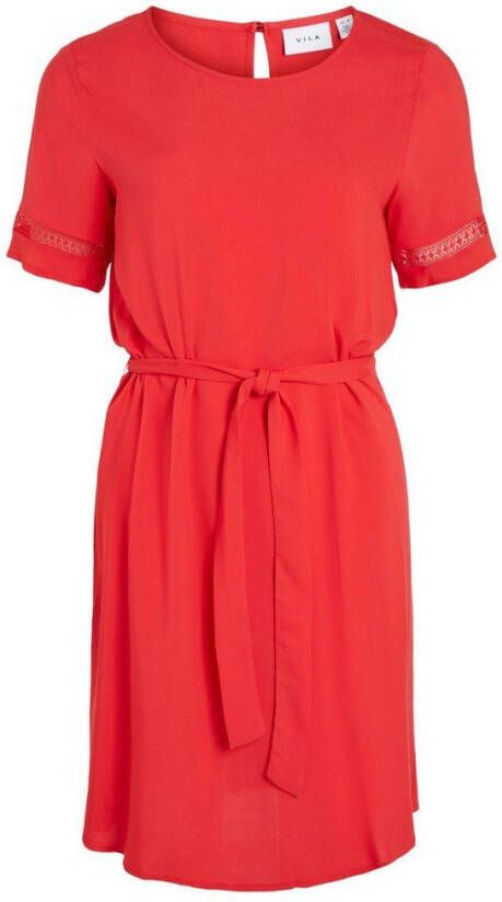 VILA jurk VIAYA met ceintuur rood