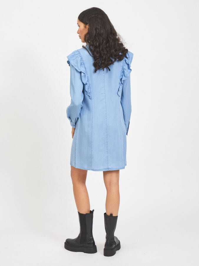 VILA blousejurk VIOLESIA met ruches lichtblauw