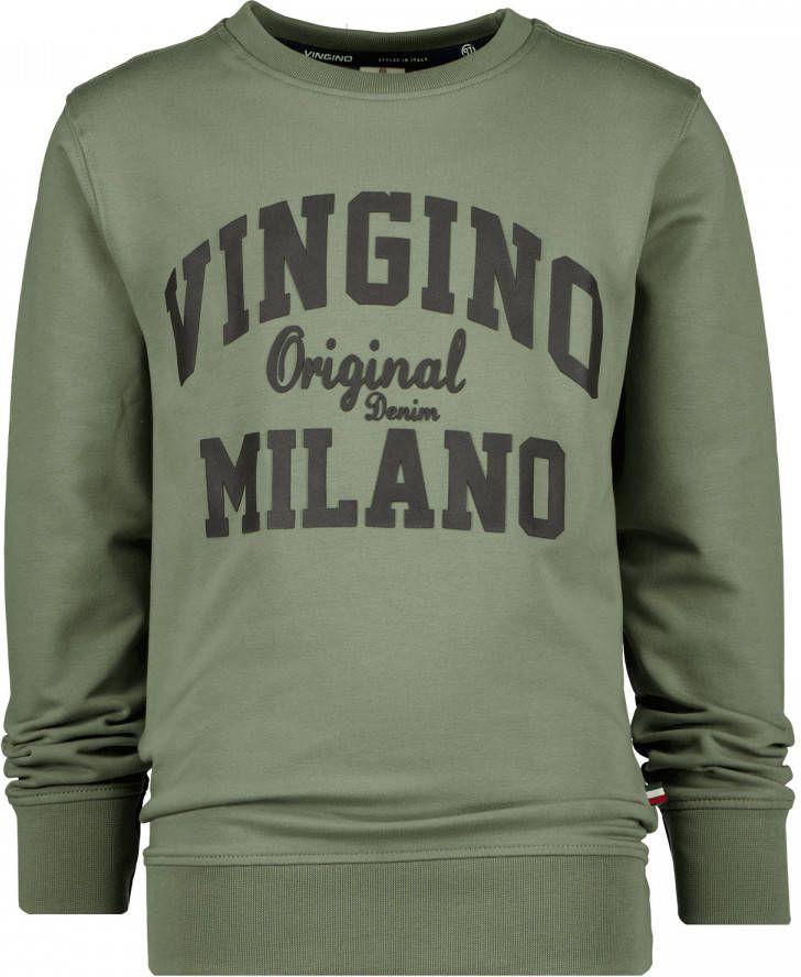 Vingino Essentials sweater met logo licht army groen/donkerblauw