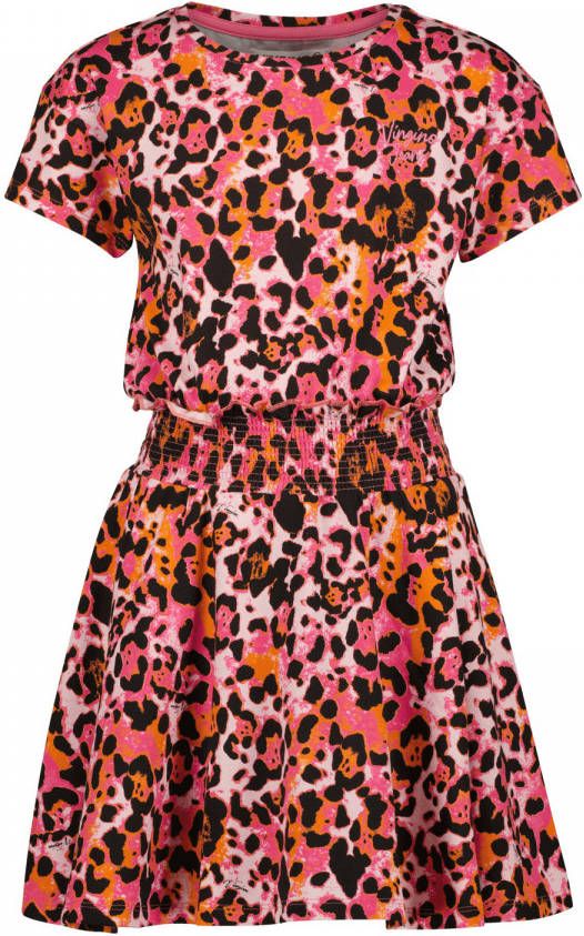 Vingino jurk Prisala met all over print en ruches roze