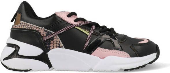 Vingino Odilia leren chunky sneakers zwart/roze