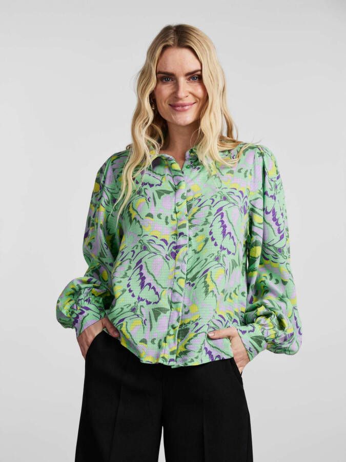 Y.A.S Flira ls shirt s. katydid/flira print , Groen, Dames