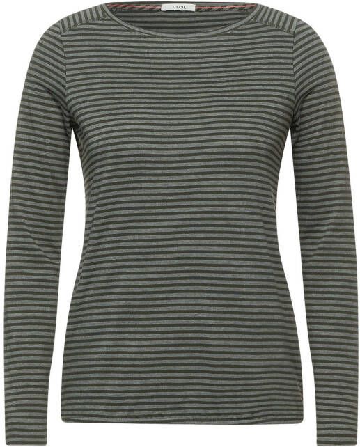 CECIL gestreepte top olijfgroen/grijs