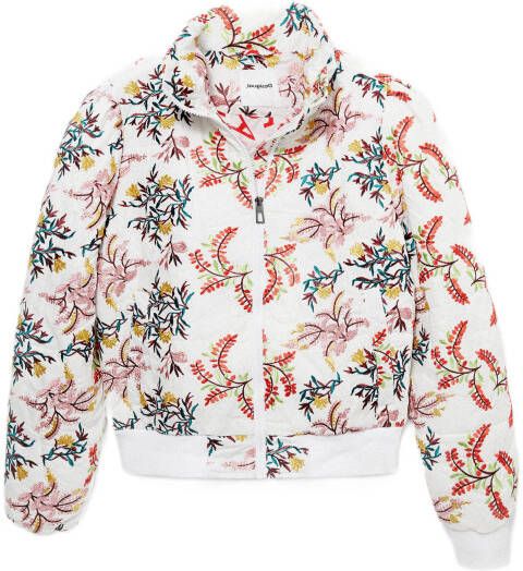 Desigual gebloemde gewatteerde zomerjas wit/rood/roze