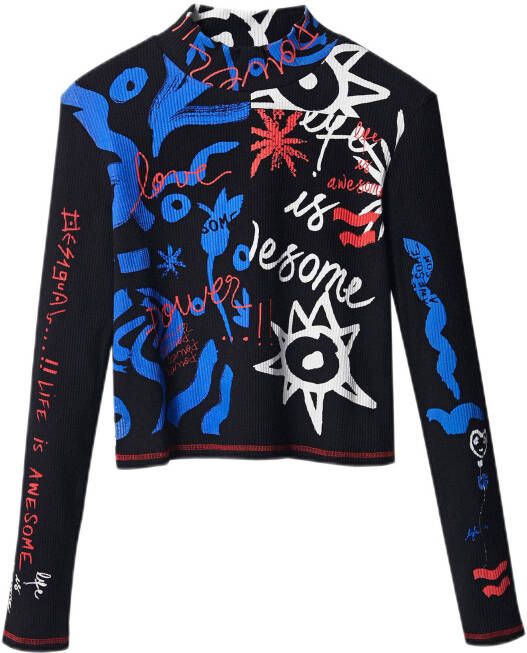 Desigual gebreide longsleeve met grafische print zwart
