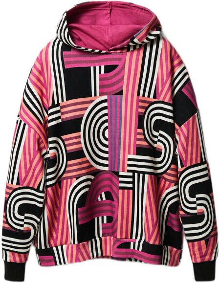 Desigual hoodie met grafische print zwart/roze