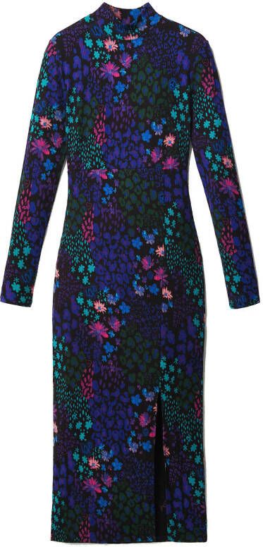Desigual jurk met all over print zwart/paars/groen