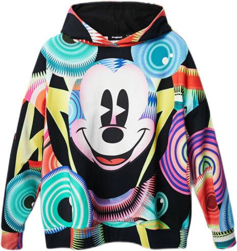 Desigual Mickey Mouse hoodie met all over print zwart/wit/blauw/paars/oranje/rood