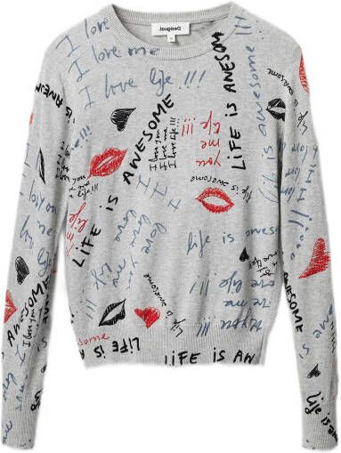 Desigual trui met all over print grijs/zwart/rood