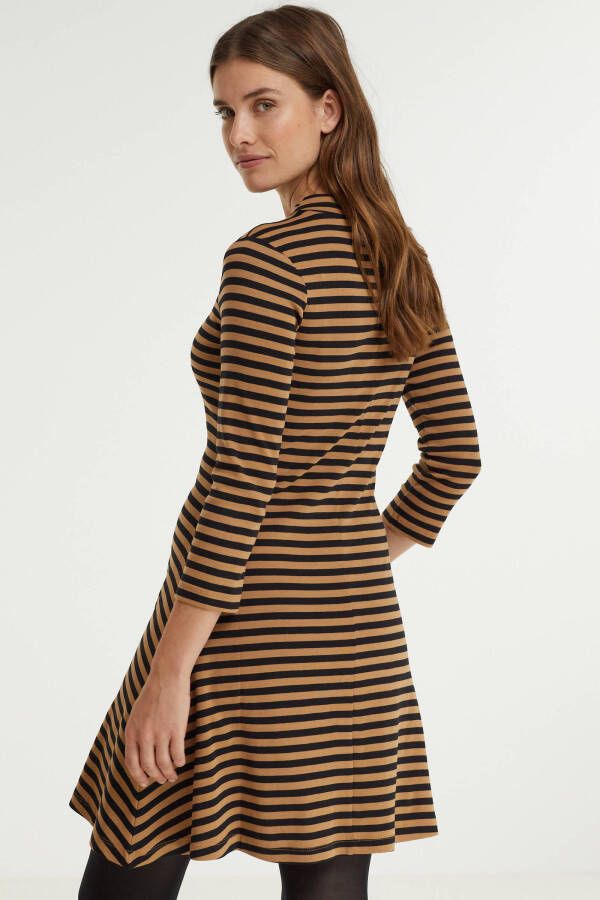 ESPRIT edc Women gestreepte A lijn jurk van biologisch katoen bruin/zwart