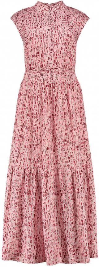 Fifth House maxi jurk Riso met all over print en ruches rood/roze online kopen
