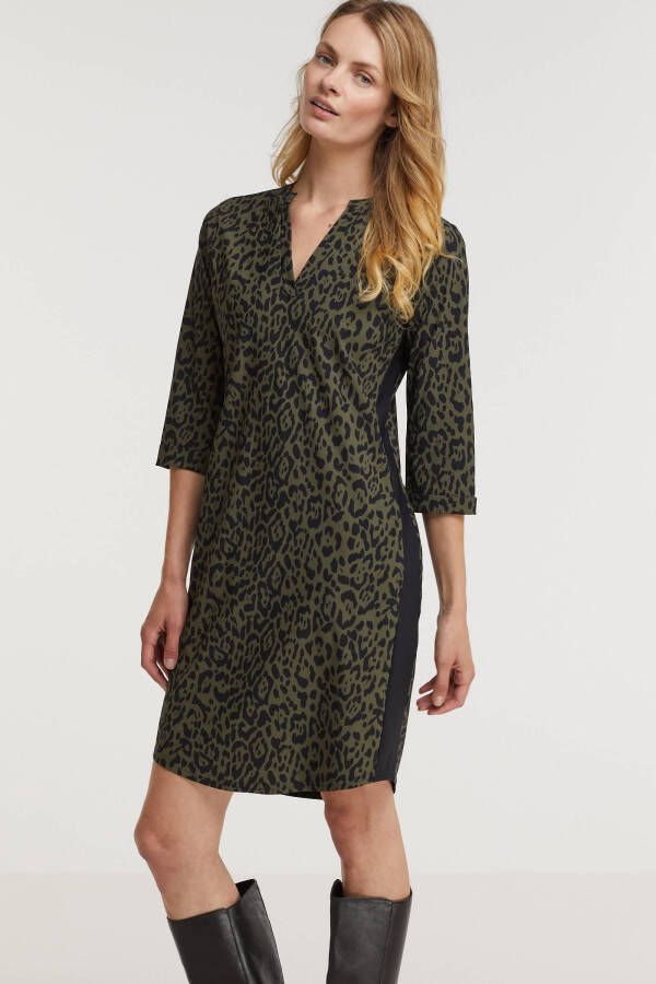 Geisha jurk met contrastbies donkergroen/zwart