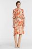 Juffrouw Jansen jurk Merith met bladprint en plooien brique/ecru online kopen