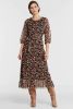 Juffrouw Jansen semi transparante maxi jurk Donna met dierenprint en volant bruin/rood/zwart online kopen