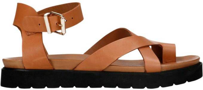 Manfield leren sandalen cognac