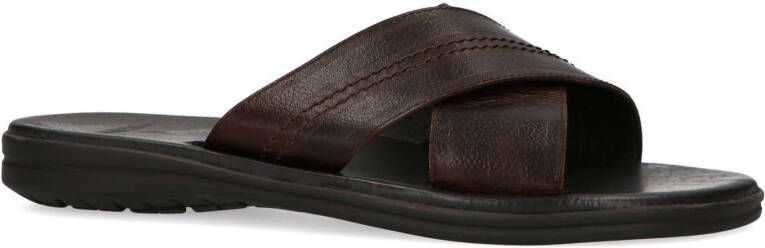 Manfield leren slippers donkerbruin