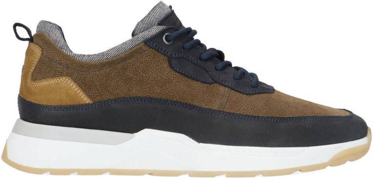 Manfield leren sneakers kaki/blauw