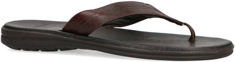 Manfield leren teenslippers donkerbruin