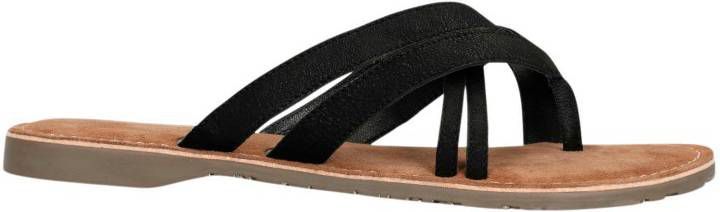 Manfield leren teenslippers zwart
