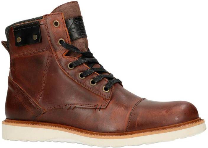 Manfield leren veterboots cognac