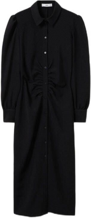 Mango Fru midi blousejurk met jacquard dessin en pofmouw