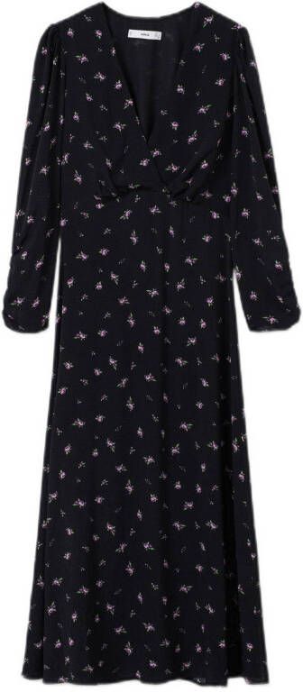 Mango gebloemde maxi A lijn jurk zwart